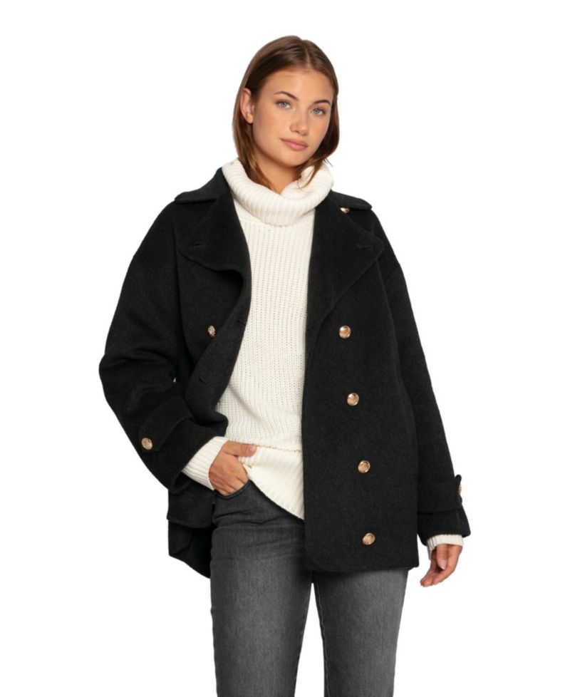 Women's Right and Forward Double Breasted Wool Blend Pea Coat