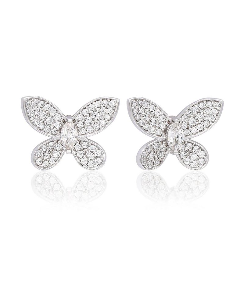 Sterling Silver Pave Cubic Zirconia Butterfly Stud Earrings