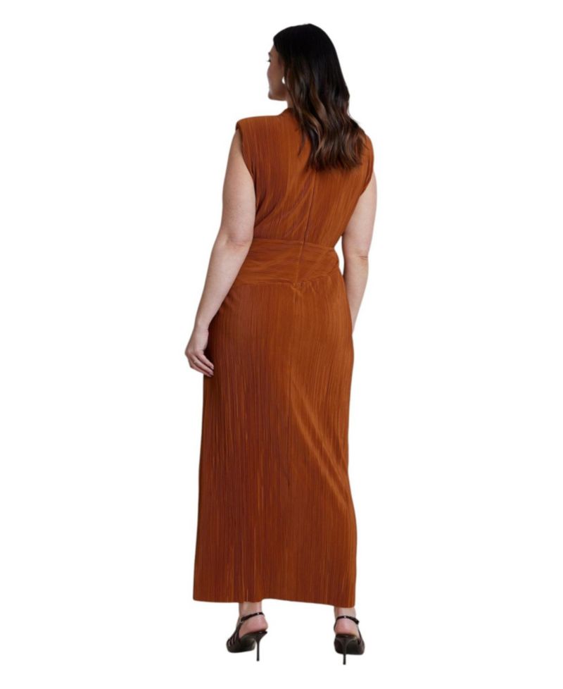 Plus Size Draped Bodice Plisse Maxi Dress