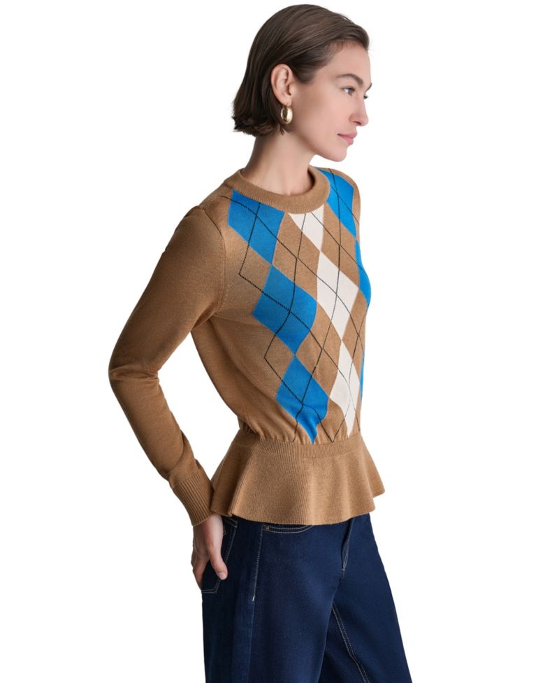 Women's Argyle Peplum Crewneck Sweater