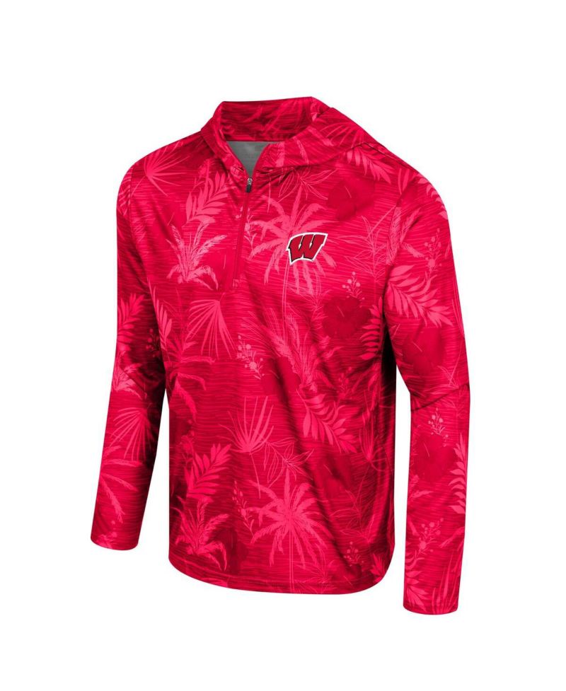 Men's Red Wisconsin Badgers Palms Printed Lightweight Quarter-Zip Hooded Top
