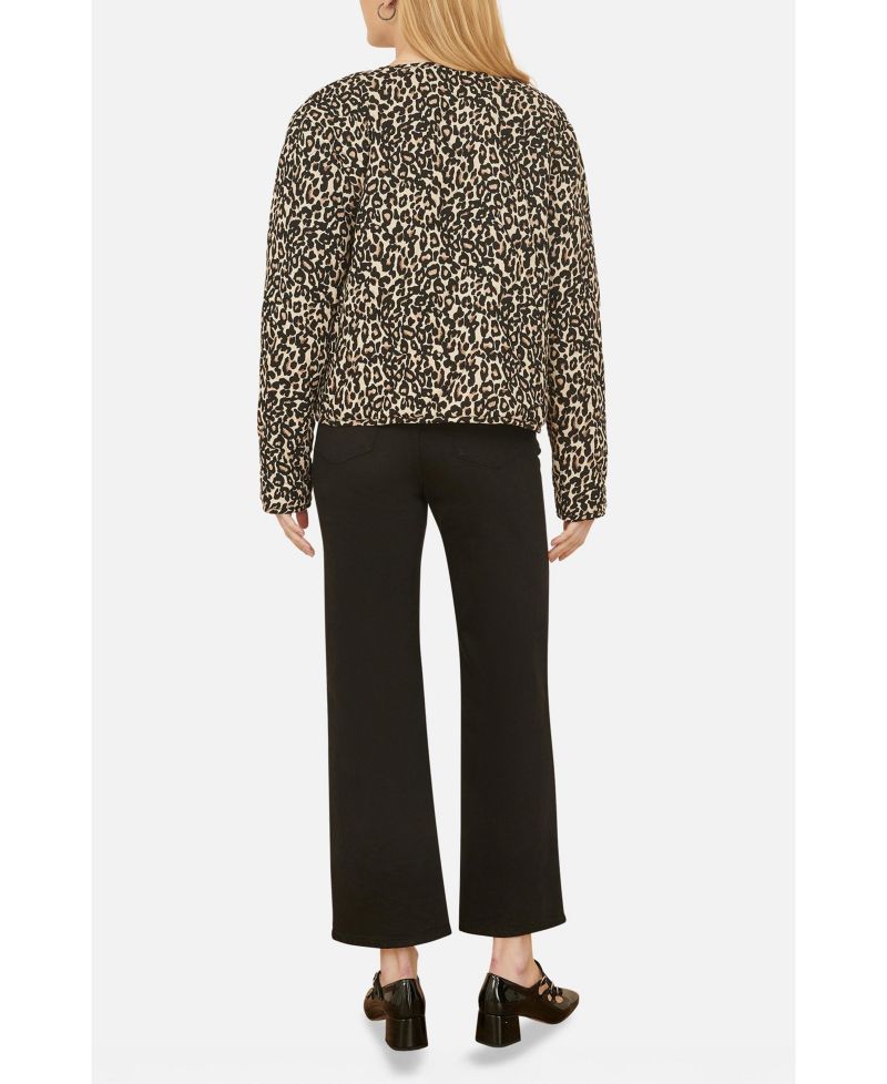 Women's Leopard Print Round Neck Boxy Jacket