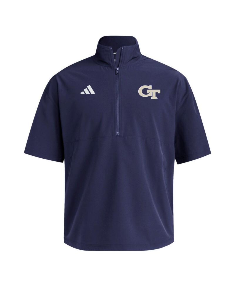 Men's Navy Georgia Tech Yellow Jackets Woven Quarter-Zip Short Sleeve Pullover Hoodie
