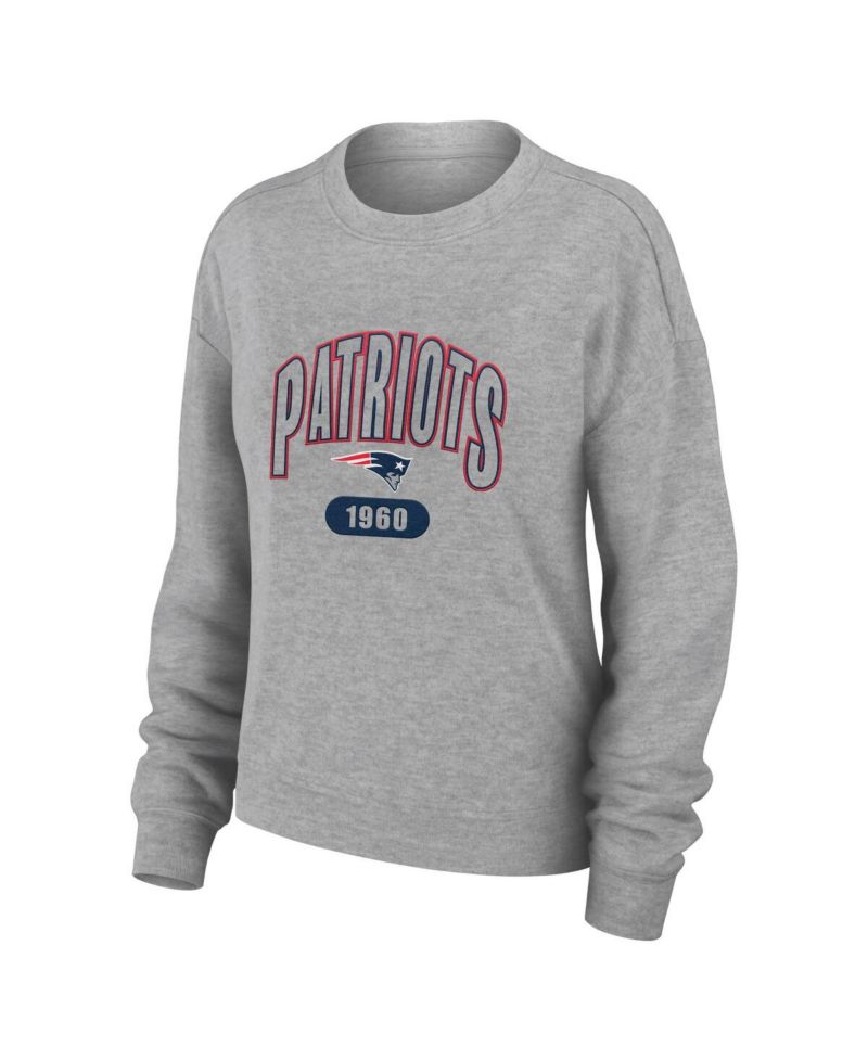 Women's Heather Gray New England Patriots Plus Size Knitted Tri-Blend Long Sleeve T-shirt and Pants Lounge Set