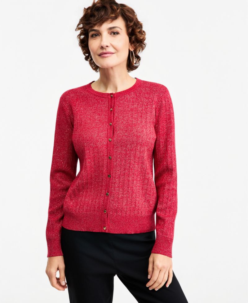 Women's Long-Sleeve Crewneck Pointelle Cardigan