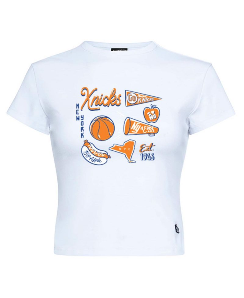 Women's White New York Knicks Cropped Baby T-Shirt