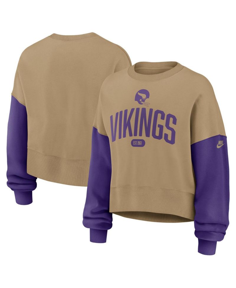 Women's Tan Minnesota Vikings Oversized Rewind Pullover Sweatshirt