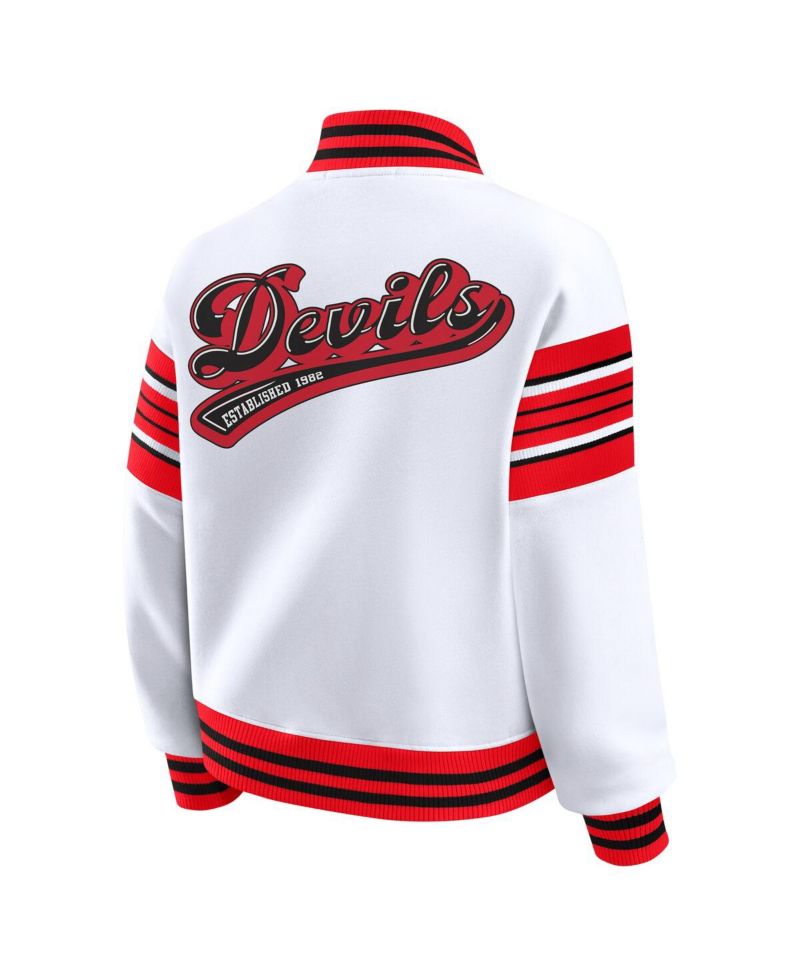 Women's White/Red New Jersey Devils Full-Snap Fleece Sweatshirt Jacket