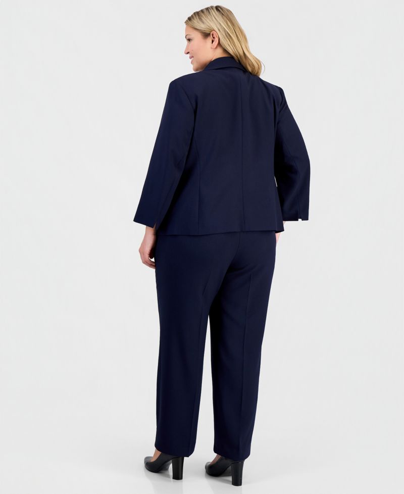 Plus Size One-Button 3/4-Sleeve 2 Piece Pantsuit