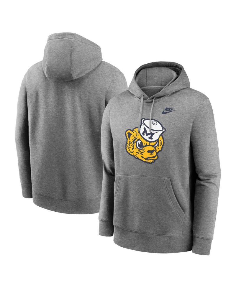 Men's Heather Gray Michigan Wolverines Legacy Logo Club Fleece Pullover Hoodie
