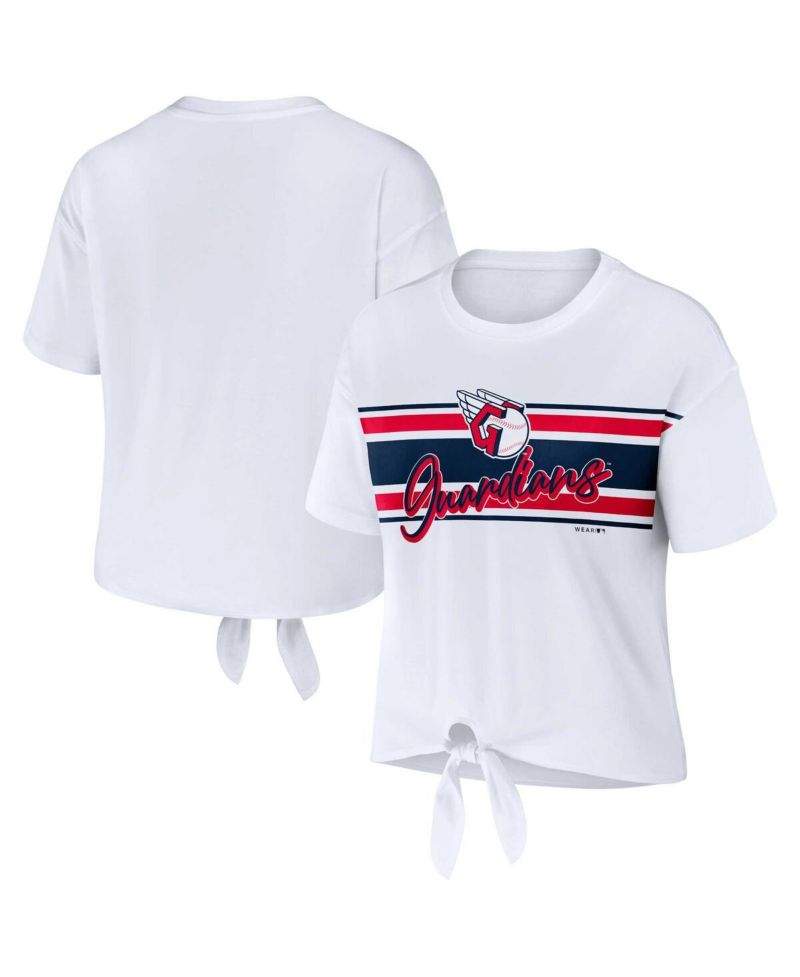 Women's White Cleveland Guardians Front Tie T-shirt