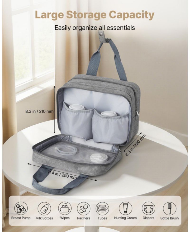 Wearable Breast Pump Bag with Ice Pack, Fits M5/M6, Storage for Pump Accessories & Breastmilk, Portable Carrying Case, Grey