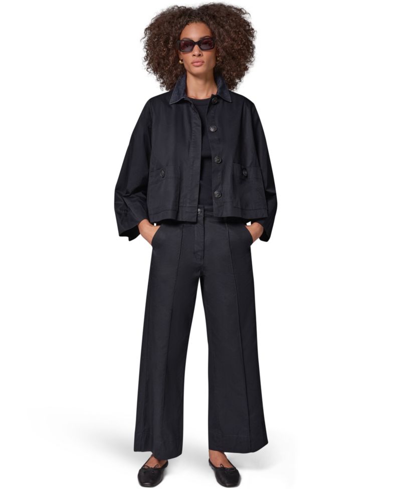 Women's Bell-Sleeve Trapeze Jacket with Denim Collar