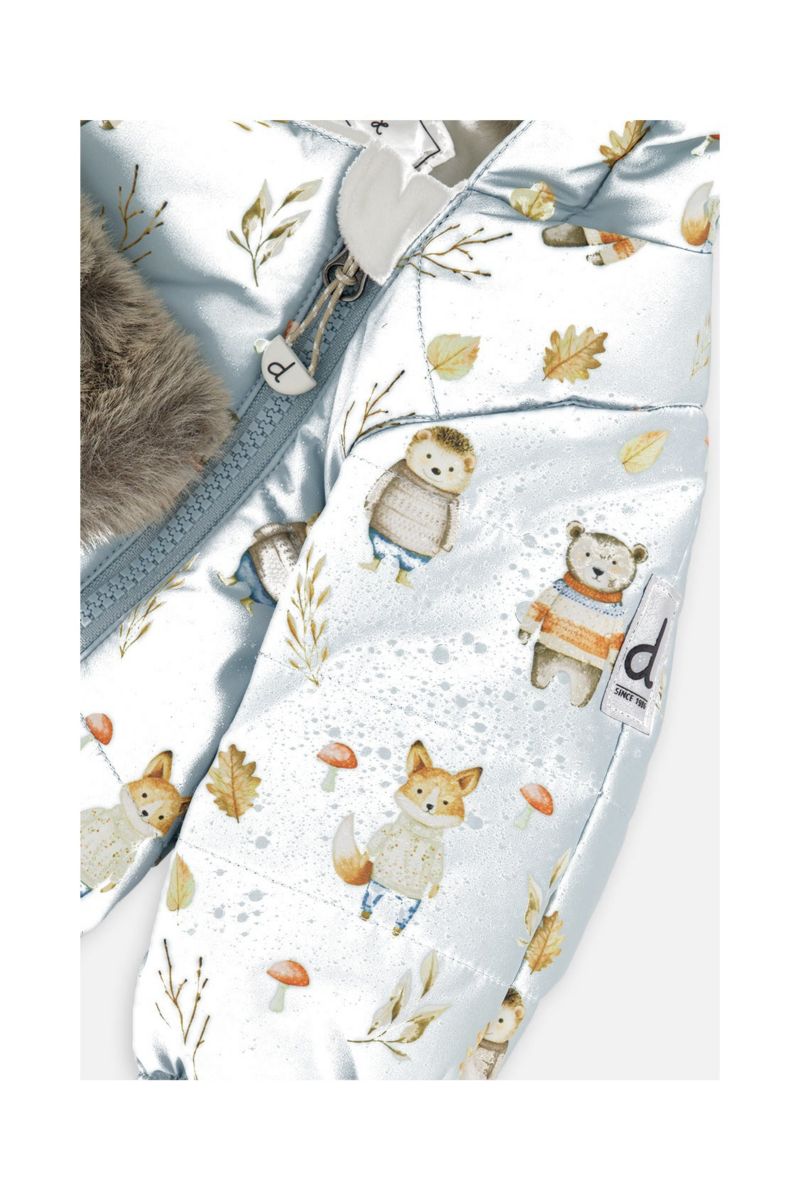 Baby Boy One Piece Snowsuit Adapted for Car Seats Animal Print