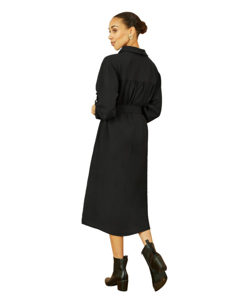 Women's 3/4 Sleeve Belted Midi Shirt Dress