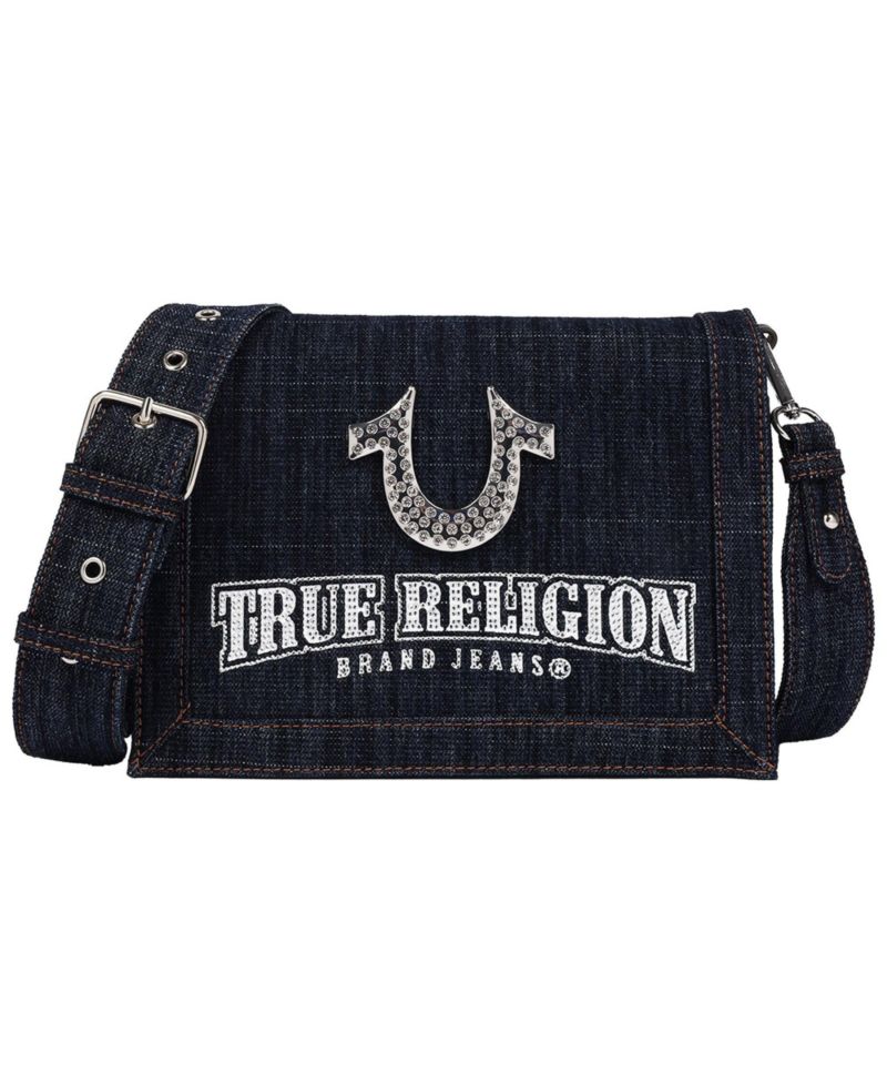 Bling Horseshoe Denim Messenger Bag with Adjustable Strap