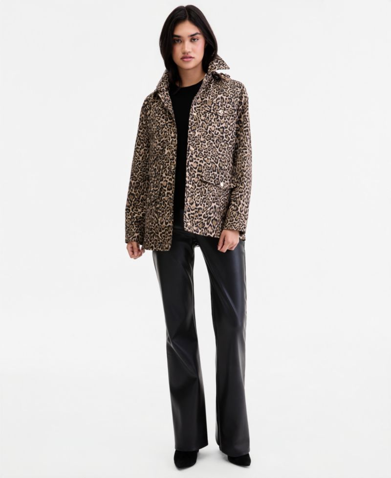MICHAEL Women's Hooded Leopard-Print Anorak Jacket, Created for Macy's