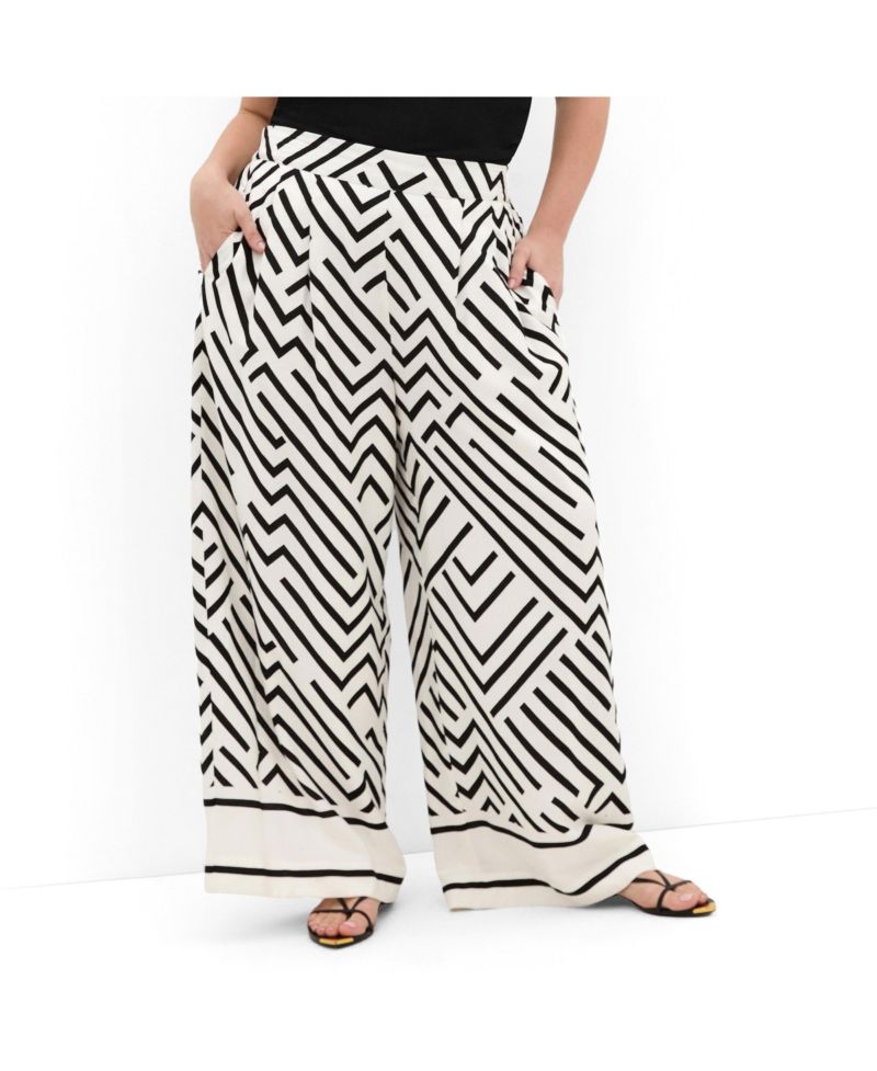 Women's Plus Size Linear Border Print Wide Leg Pant