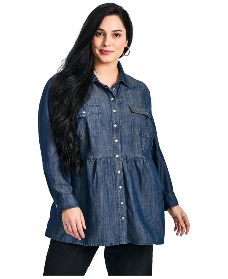 Women's Plus Size Denim Tiered Shirt