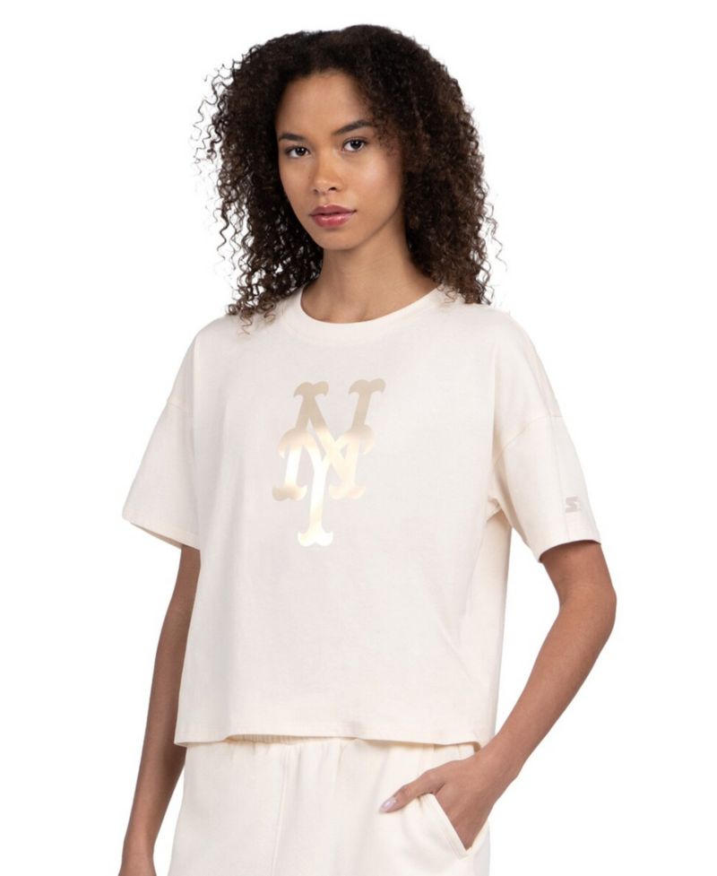 Women's Cream New York Mets Pastels Boxy Cropped T-Shirt