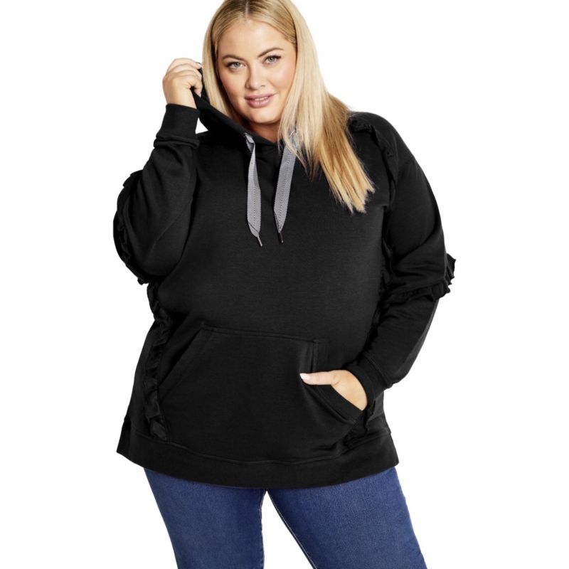 Women's Plus Size Frill Plain Hoodie