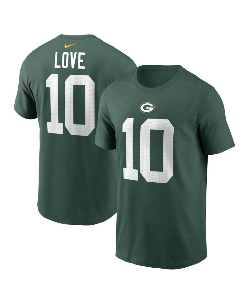 Men's Jordan Love Green Green Bay Packers Player Name and Number T-shirt