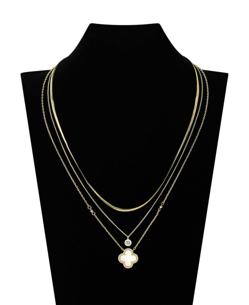 Cubic Zirconia and Mother of Pearl Clover Necklace Set