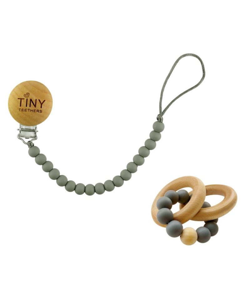 3 Stories Trading Tiny Teethers Infant Silicone And Beech Rattle And Pacifier Clip Set