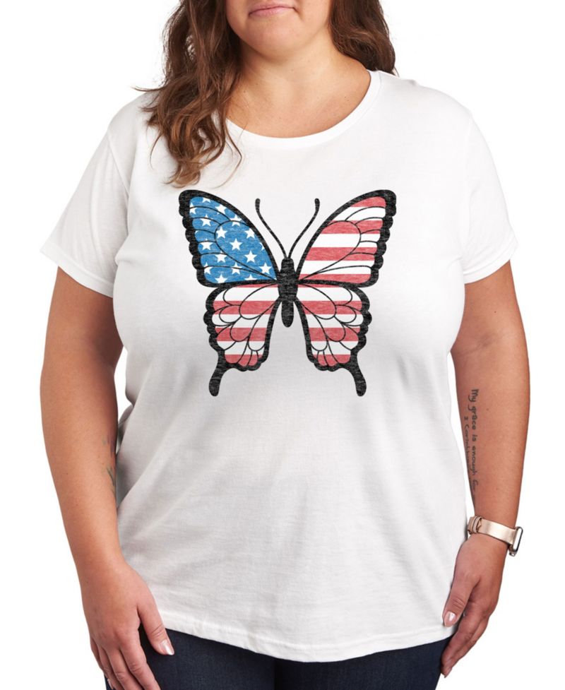 Plus Size Americana Butterfly Graphic Crew Neck T-Shirt