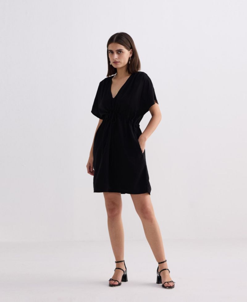 Women's Short gathered Dress in Black