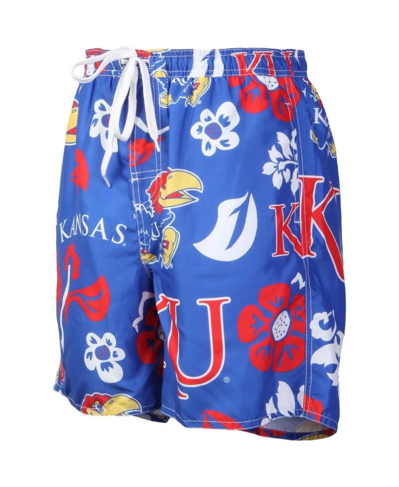 Men's Royal Kansas Jayhawks Floral Volley Logo Swim Trunks
