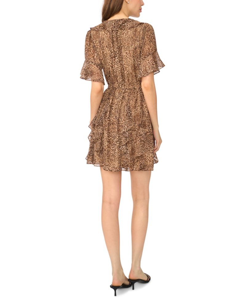 Women's Waterfall Ruffle Animal-Print Fit & Flare Mini Dress