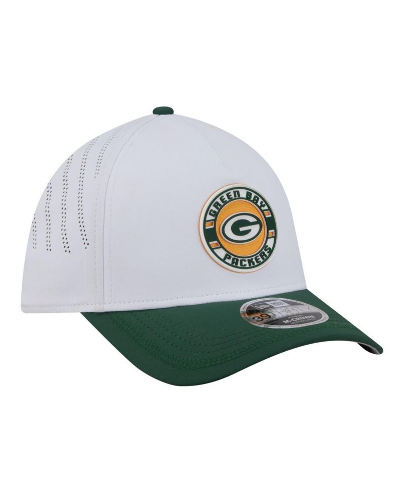 Men's White/Green Bay Packers Patch 39THIRTY A-Frame M-Crown Perforated Flex Hat