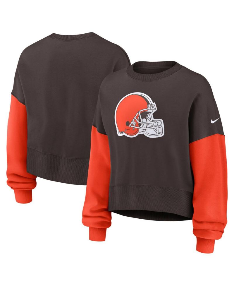 Women's Brown Cleveland Browns Oversized Color Block Pullover Sweatshirt