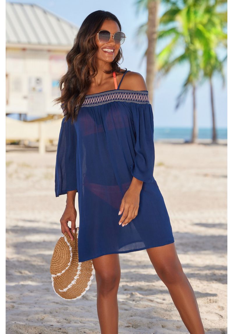 Women's Viscose Embroidered Cold Shoulder Short Dress