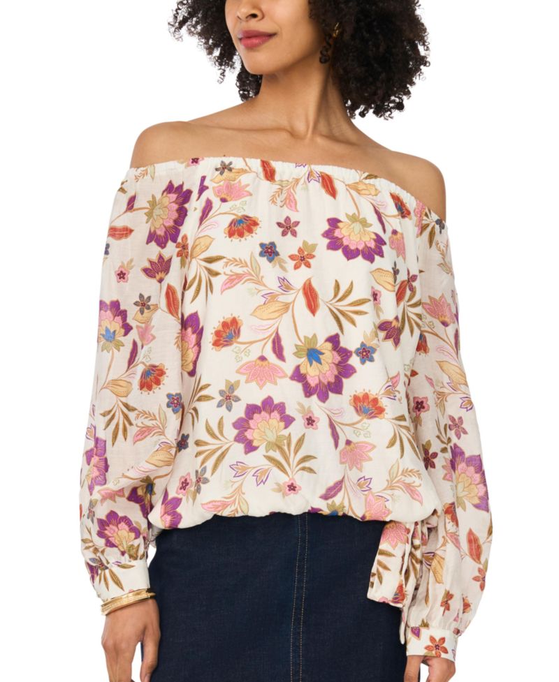 Women's Printed Off-The-Shoulder Long-Sleeve Top