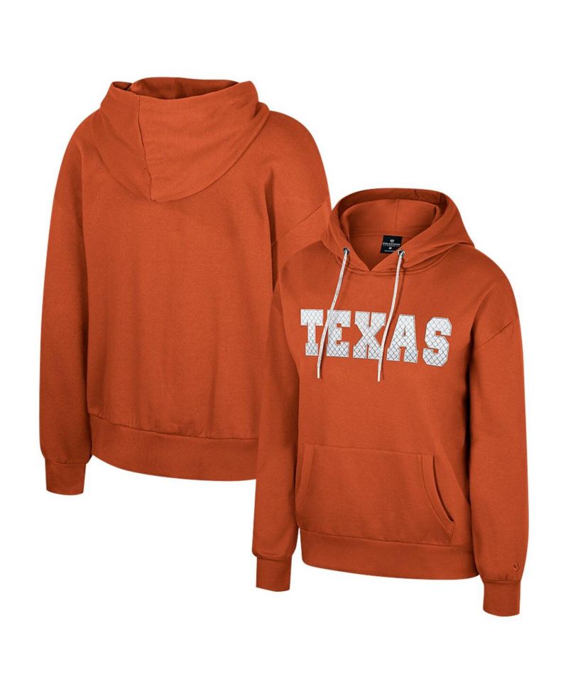 Women's Texas Orange Texas Longhorns Reflection Rhinestone Drawcord Pullover Hoodie