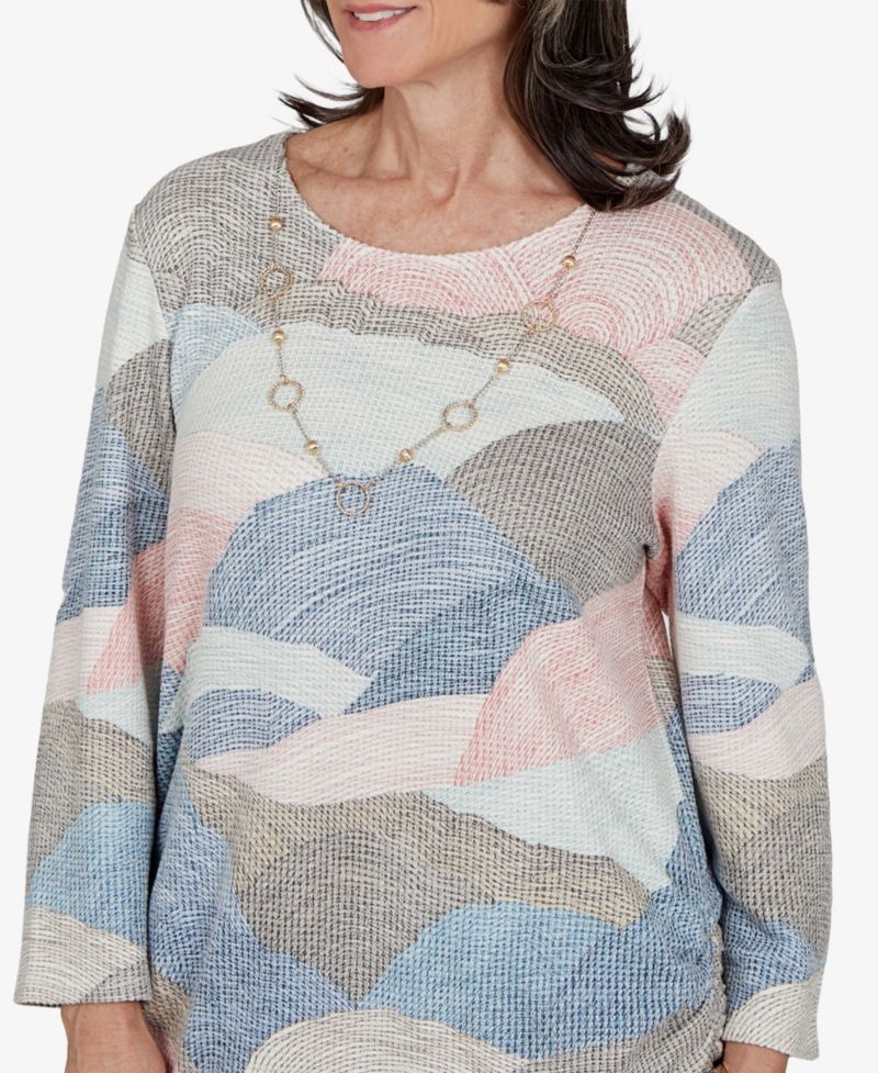 Petite Crewneck 3/4-Sleeve Ruched Blouse