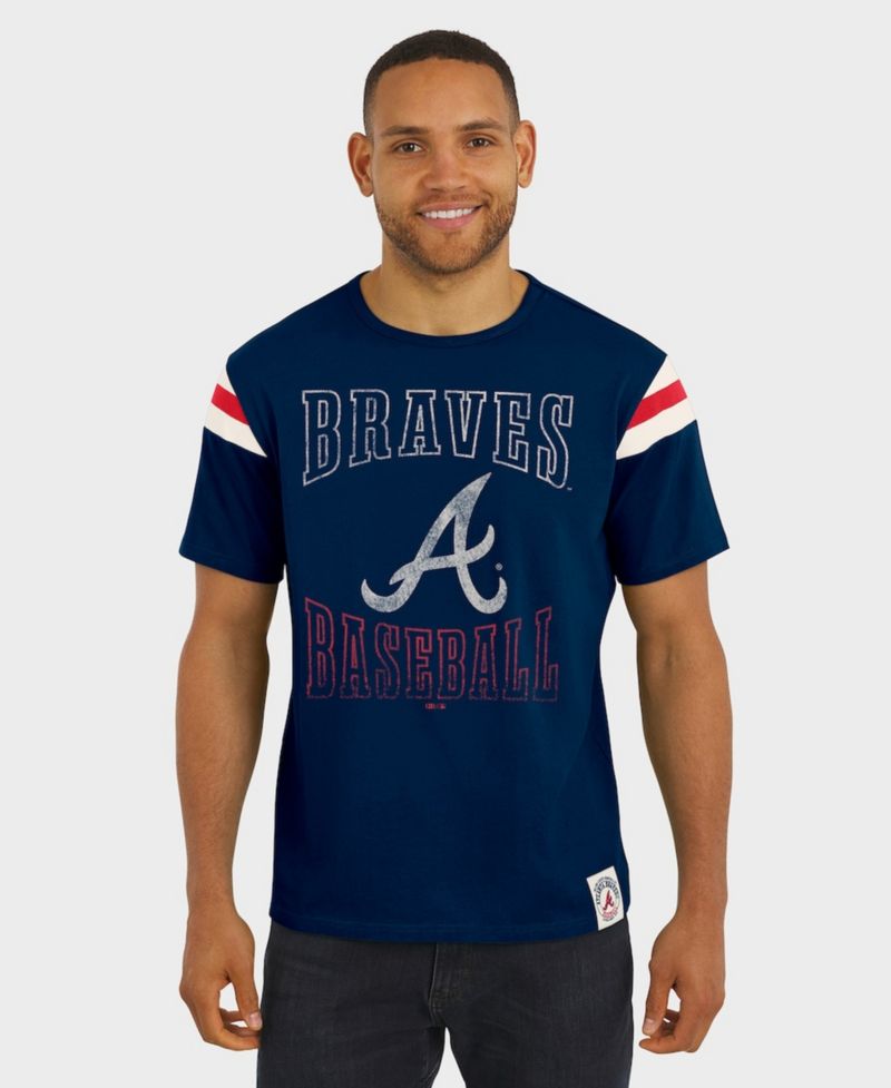 Darius Rucker Collection By Men's Navy Atlanta Braves Distressed Sleeve Stripe T-Shirt