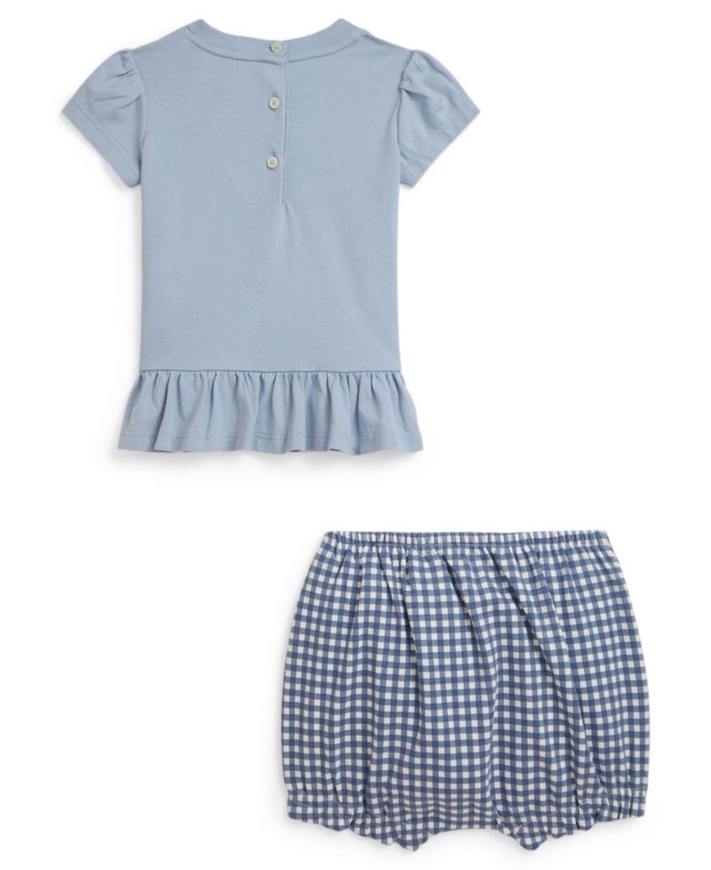 Baby Girls' Dog-Print Crewneck T-Shirt and Gingham Shorts, 2-Piece Set