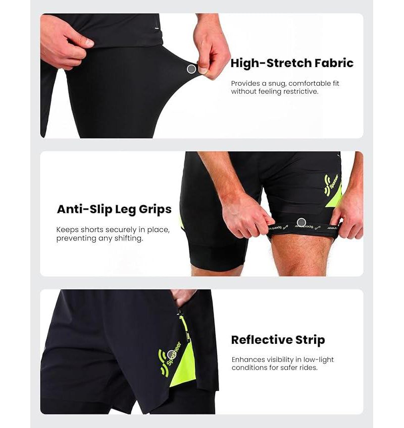 X-Large Bike Shorts for Men - 3D Padded Lightweight MTB Fit Riding Biking Bicycle Biker Shorts with Zipper Pockets