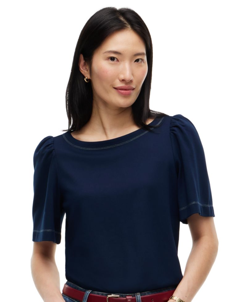 Women's Boat Neck Short-Sleeve Topstitch T-Shirt