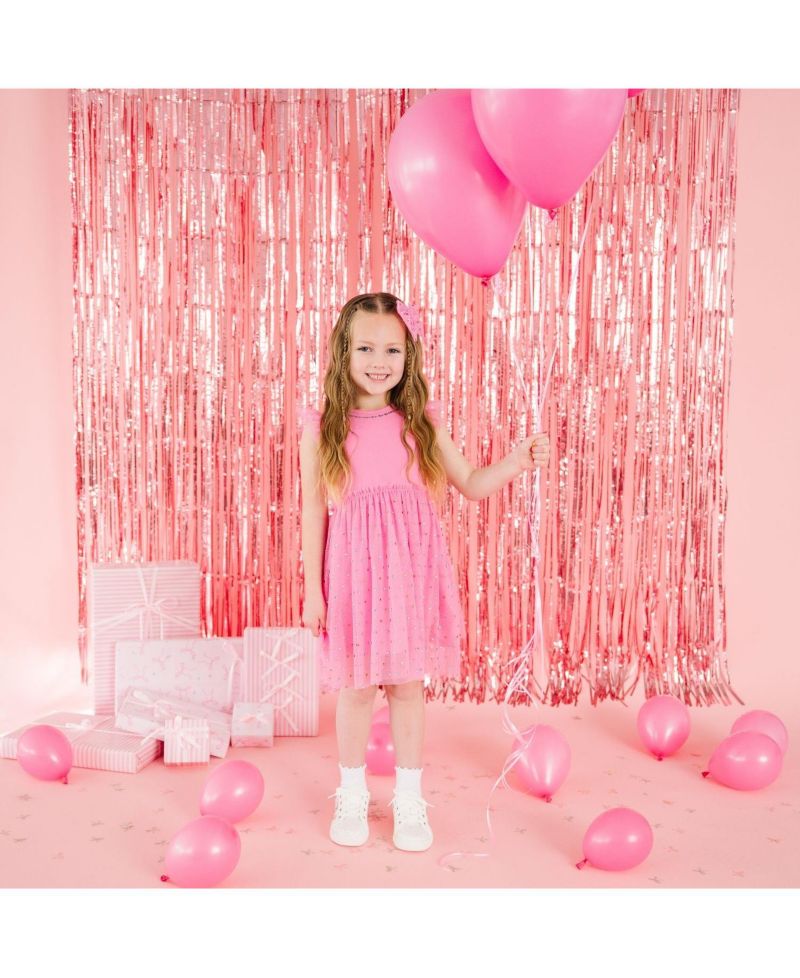 Little Girls Raspberry Rhinestone Short Sleeve Tutu Dress