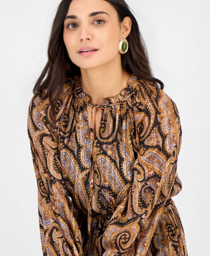 Petite Long-Sleeve High-Low Chiffon Dress