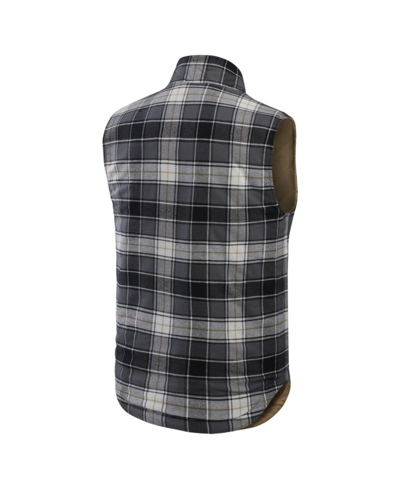 Darius Rucker Collection by Men's Tan/Charcoal Seattle Mariners Reversible Canvas Plaid Patch Full-Zip Vest