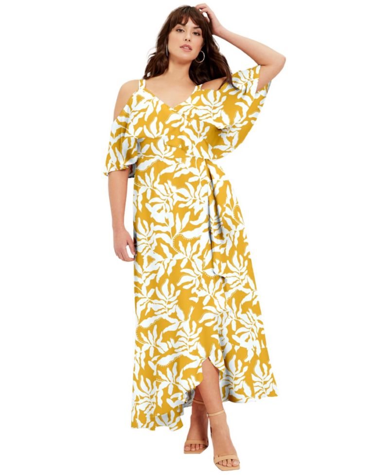 Women's June and Vie Cold-Shoulder Faux-Wrap Maxi Dress