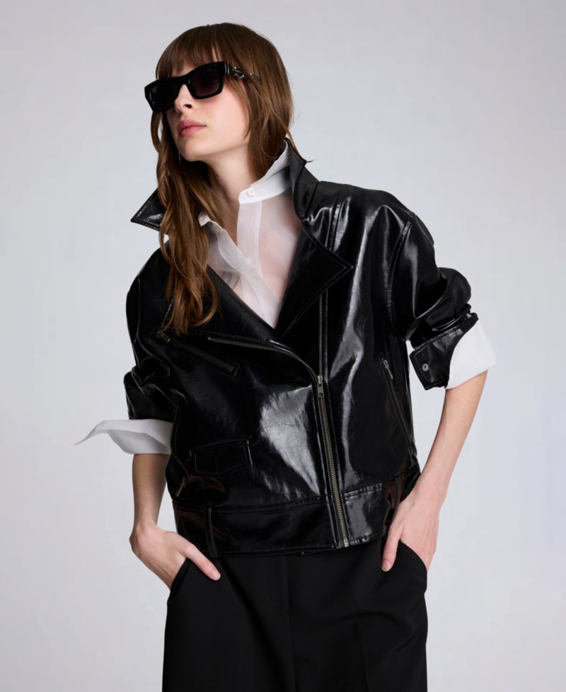 Women's Faux-Leather Zip-Front Moto Jacket