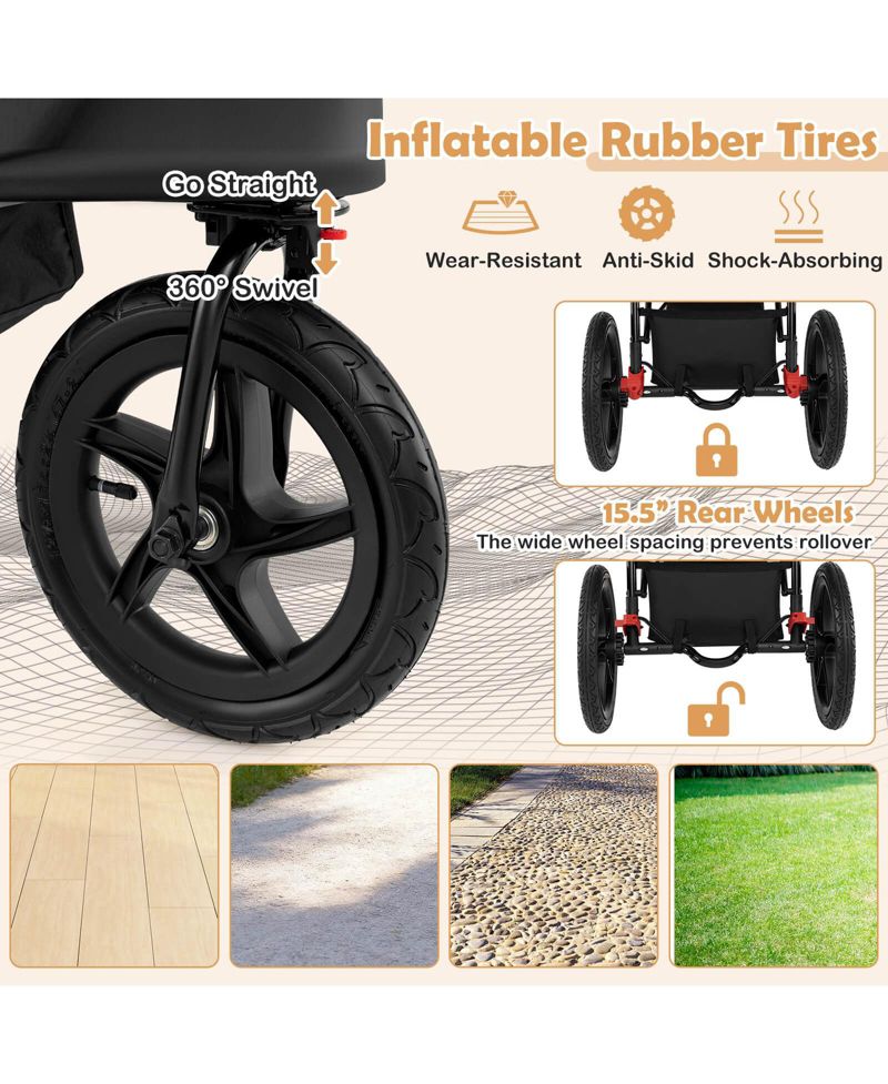 Jogging Stroller Foldable Jogger with Adjustable Canopy Detachable Tray Cup
