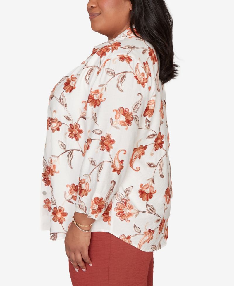 Plus Size Spice Market Paisley Floral Collared Two-in-One Top with Necklace
