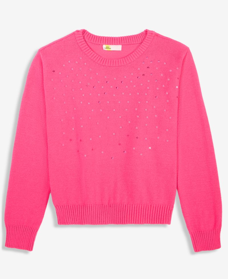 Girls' 4-16 Sequin Dreamyarn Crewneck Long-Sleeve Sweater